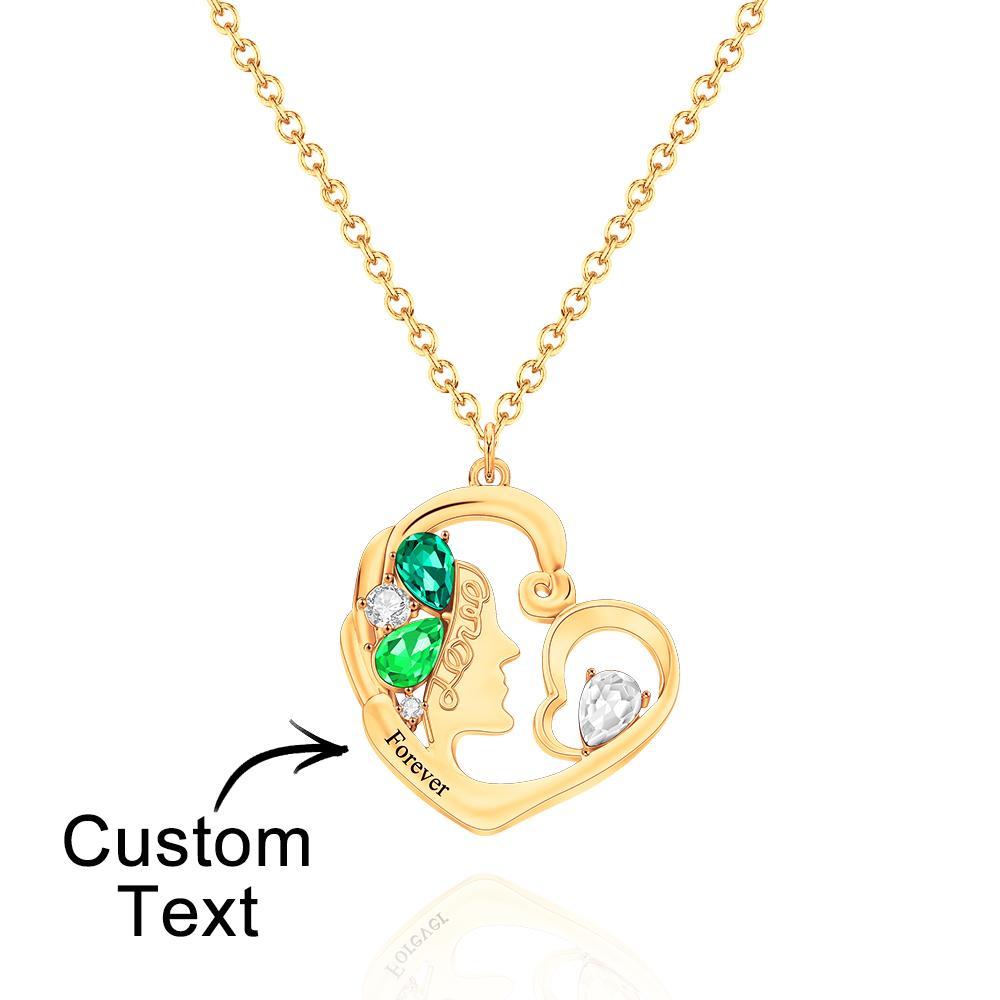 Custom Birthstone Women Necklace Personalized Engraved Heart Charm Gifts - soufeelus