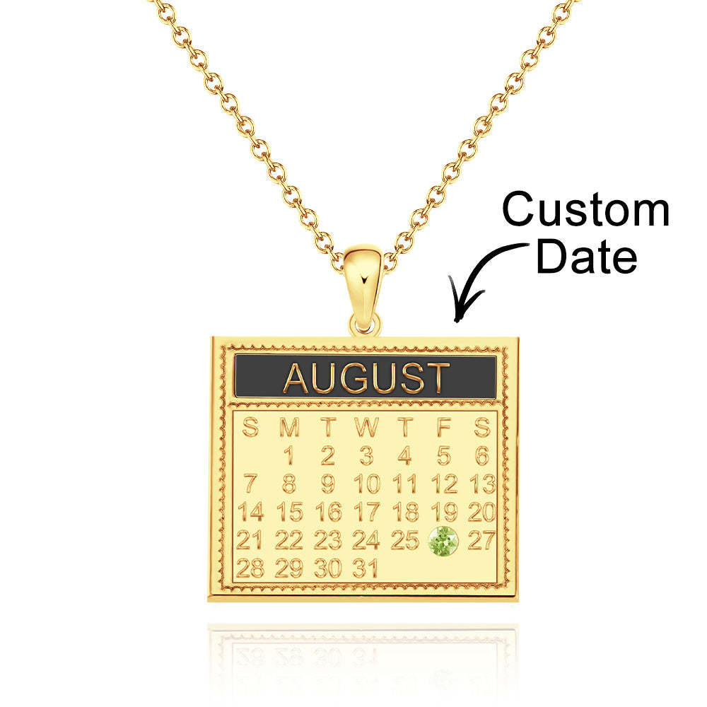 Personalized Calendar Necklace with Birthstone Save The Date Pendant Anniversary Gifts - soufeelus