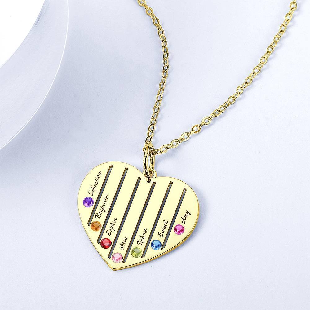 Engraved Heart Necklace Family Birthstone Necklace 14K Gold Plated - Golden - soufeelus