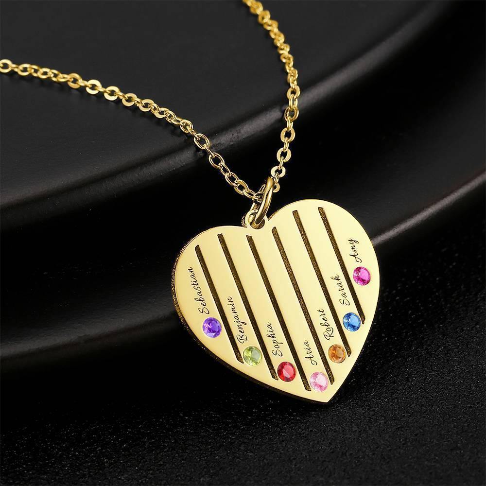 Engraved Heart Necklace Family Birthstone Necklace 14K Gold Plated - Golden - soufeelus