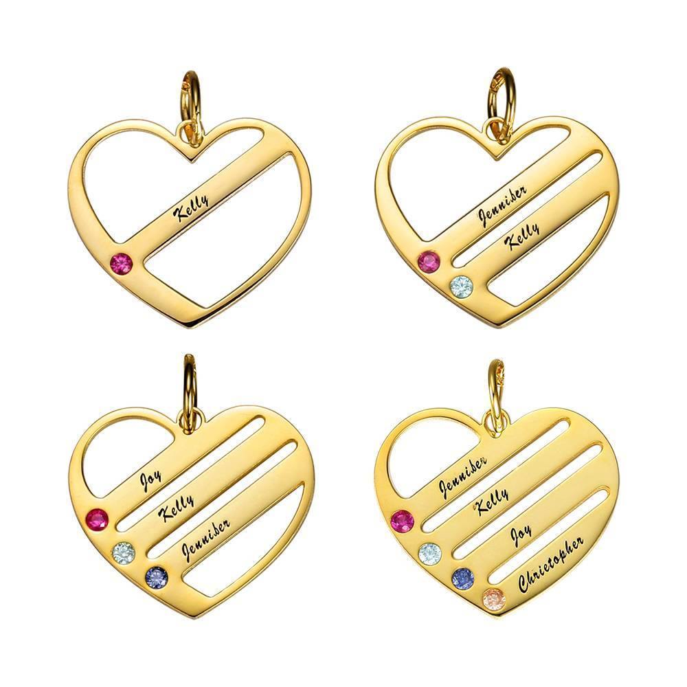 Engraved Heart Necklace with Custom Birthstone Family Jewelry Gift, 14K Gold Plated - Golden - soufeelus