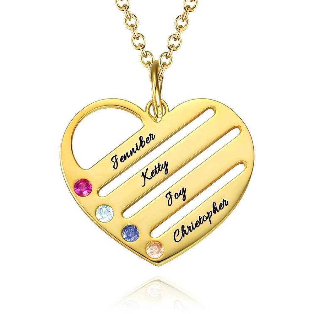 Engraved Heart Necklace with Custom Birthstone Family Jewelry Gift, 14K Gold Plated - Golden - soufeelus