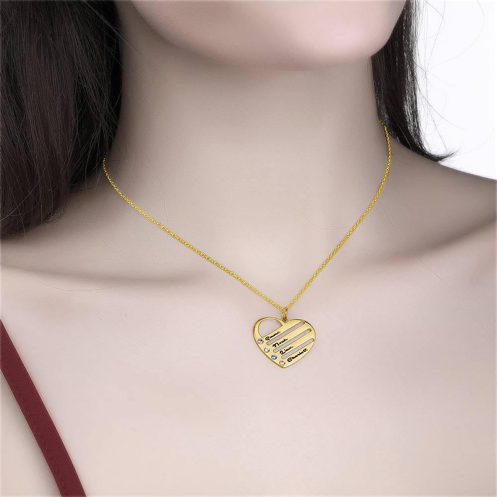 Engraved Heart Necklace with Custom Birthstone Family Jewelry Gift, 14K Gold Plated - Golden - soufeelus