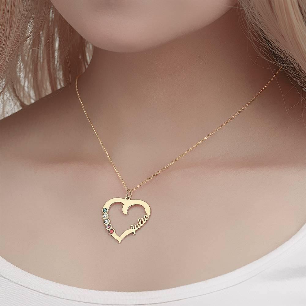 Name Necklace with Five Birthstones 14K Gold Plated - soufeelus