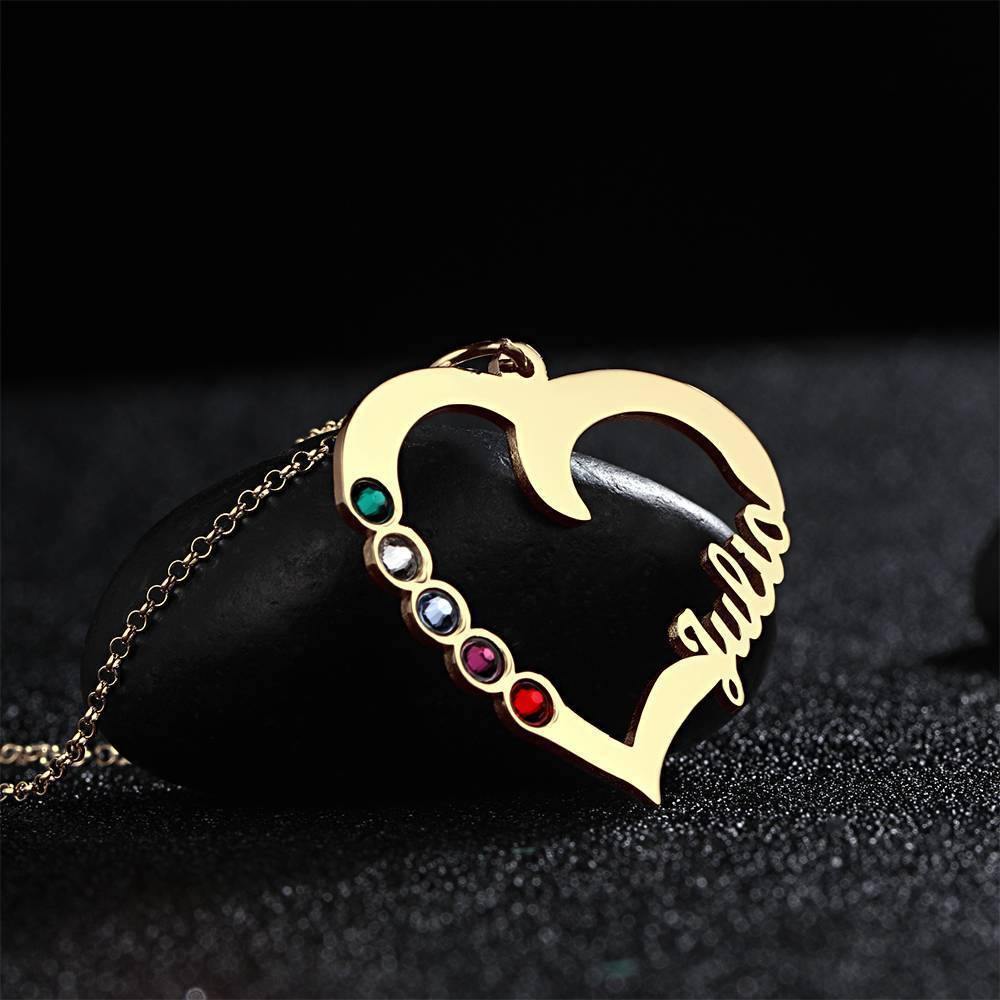 Name Necklace with Five Birthstones 14K Gold Plated - soufeelus