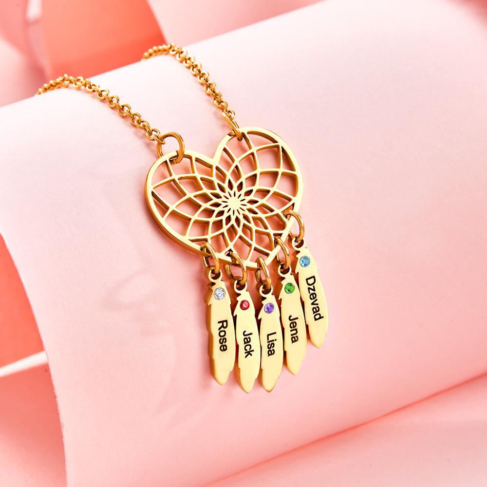 Custom Engraved Birthstone Necklace Dreamcatcher Gift for Her - 