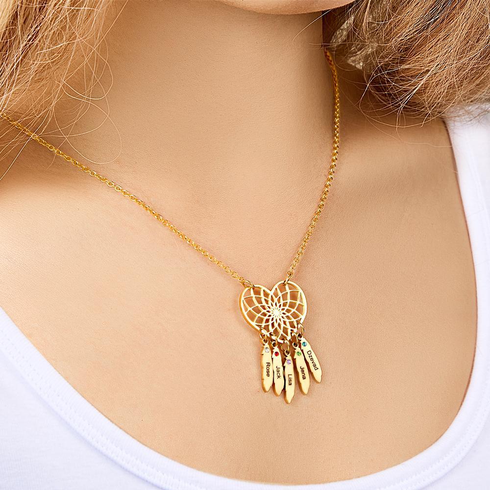 Custom Engraved Birthstone Necklace Dreamcatcher Gift for Her -