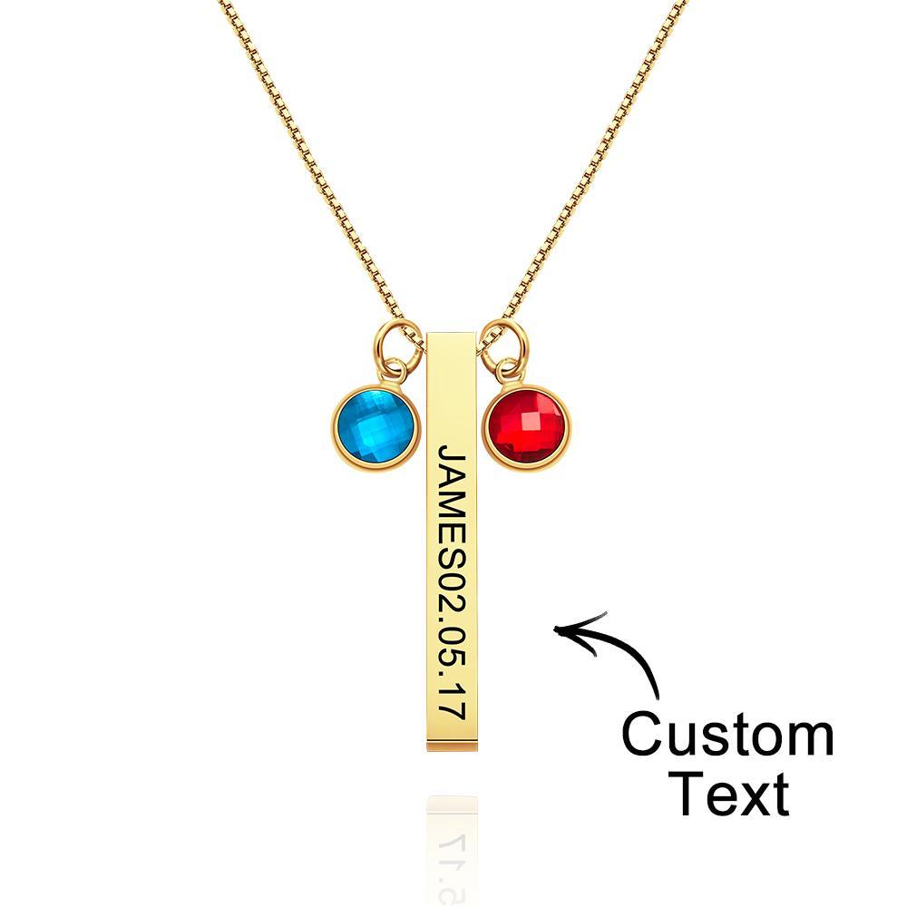 Custom Engraved Birthstone Necklace Gold Bar Vertical Bar Gifts - soufeelus