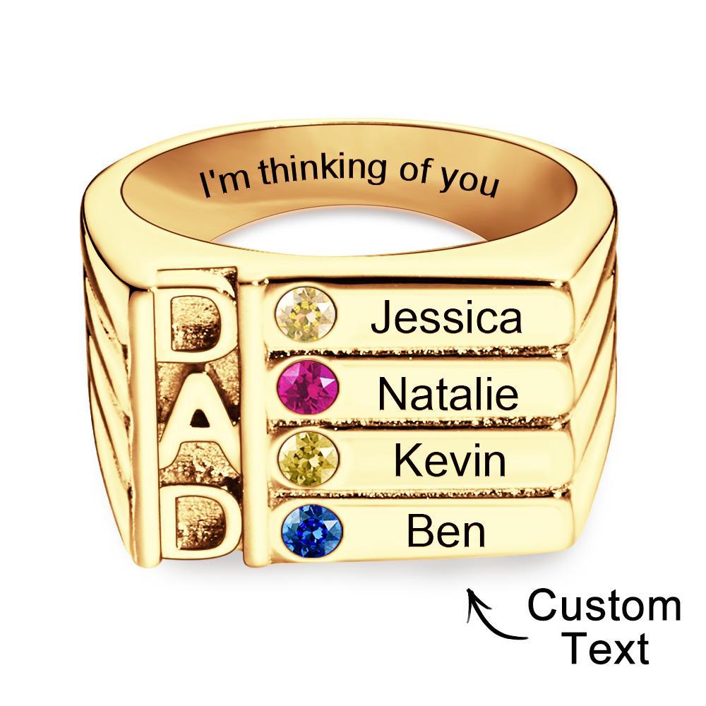 Father's Ring with Birthstones- Engraved - Personalized Dad Ring For Family - soufeelus