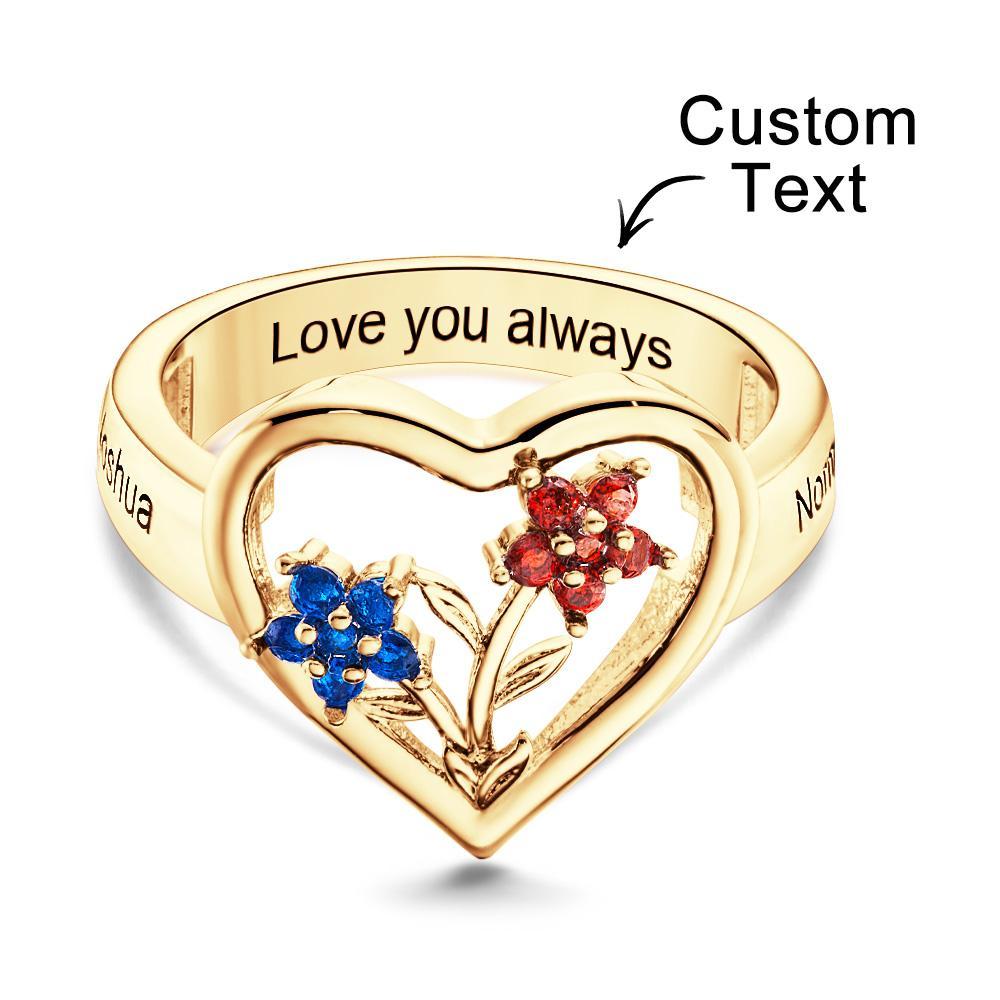 Custom Birthstone Engraved Rings Creative Flowers Gold Gifts - soufeelus