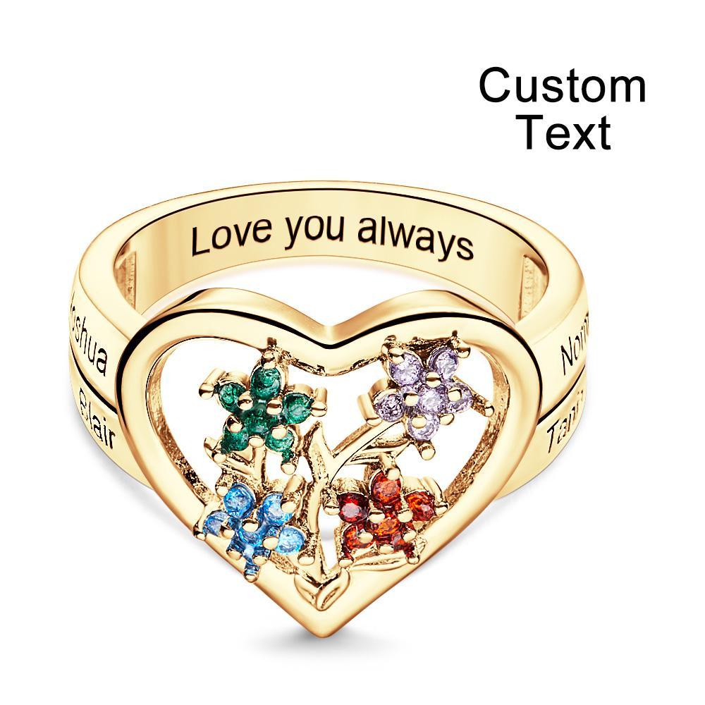 Custom Birthstone Engraved Rings Creative Flowers Gold Gifts - soufeelus