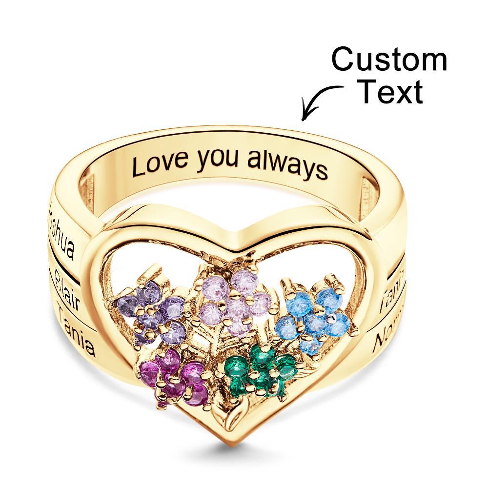 Custom Birthstone Engraved Rings Creative Flowers Gold Gifts - soufeelus