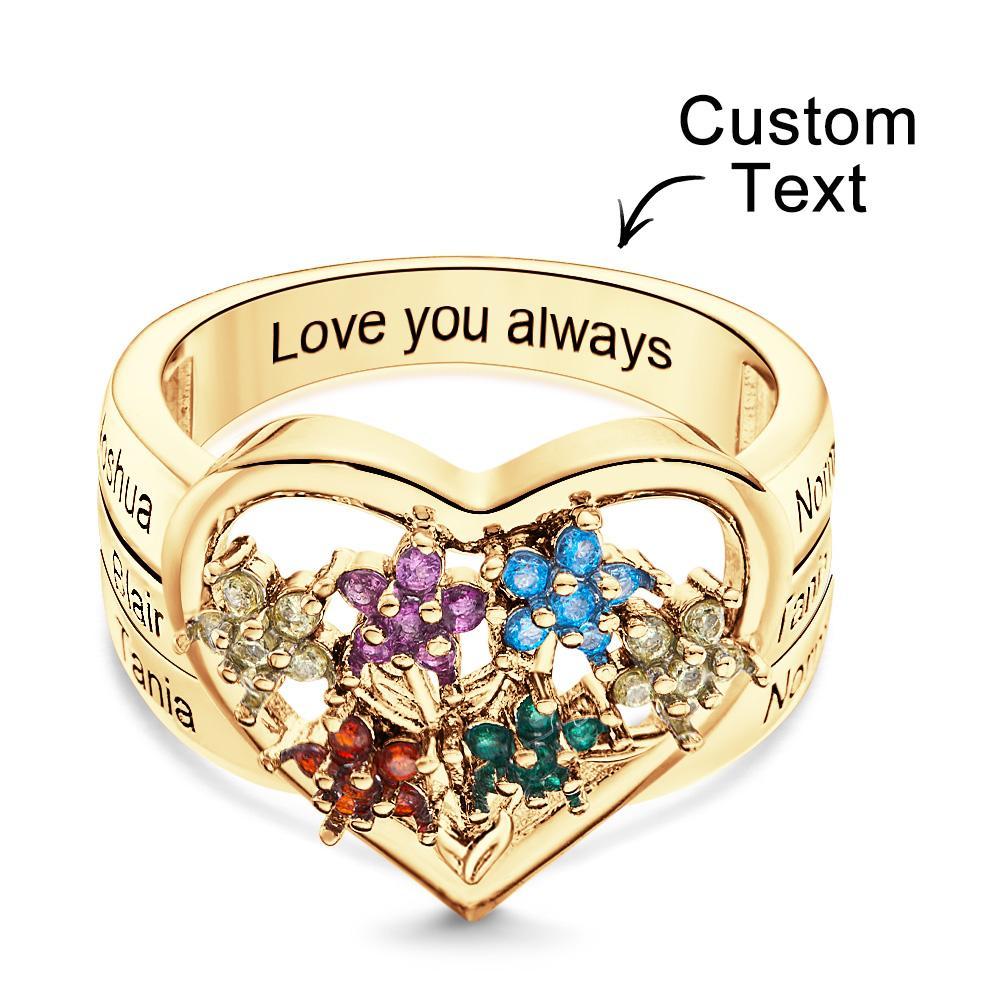 Custom Birthstone Engraved Rings Creative Flowers Gold Gifts - soufeelus