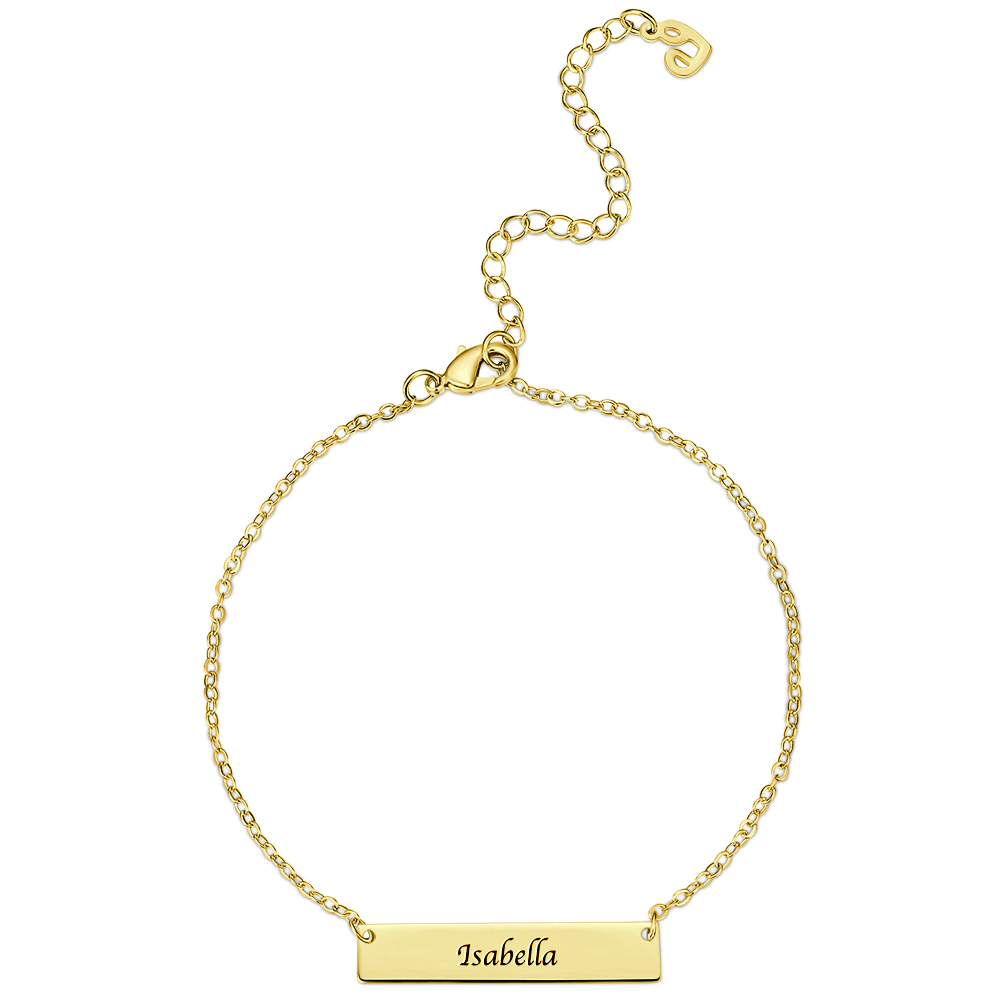 Children's Engraved Bar Anklet 14K Gold Plated - Length Adjustable - soufeelus