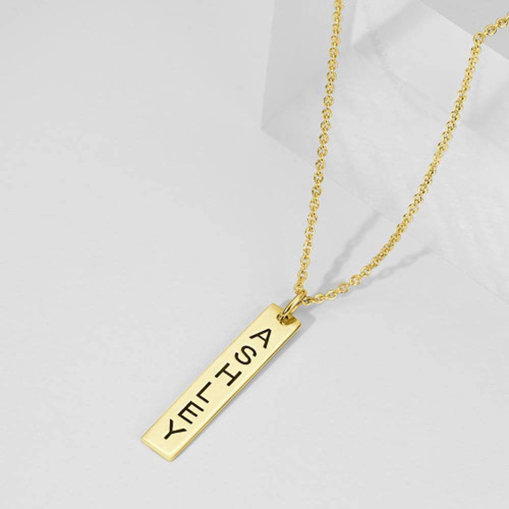 Vertical Bar Necklace with Engraving 14k Gold Plated - soufeelus