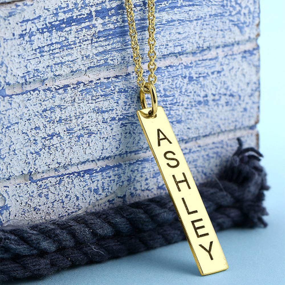 Vertical Bar Necklace with Engraving 14k Gold Plated - soufeelus