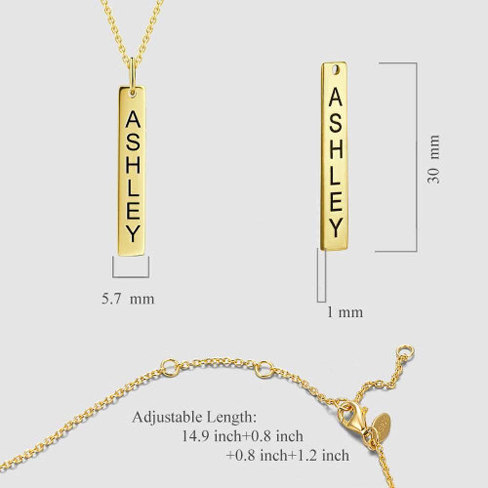 Vertical Bar Necklace with Engraving 14k Gold Plated - soufeelus