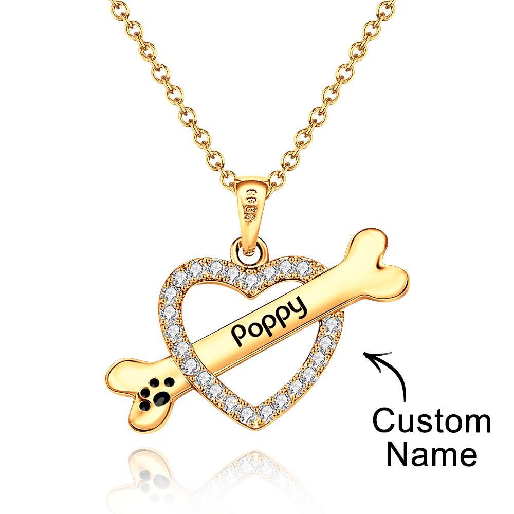 Personalized Bone Necklace With Text Fashion Heart-Shaped Rhinestone Pendant Gift For Her - soufeelus