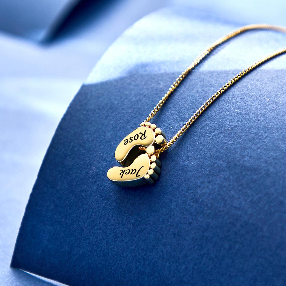 Custom Engraved Necklace Footprint Commemorate Gifts - soufeelus
