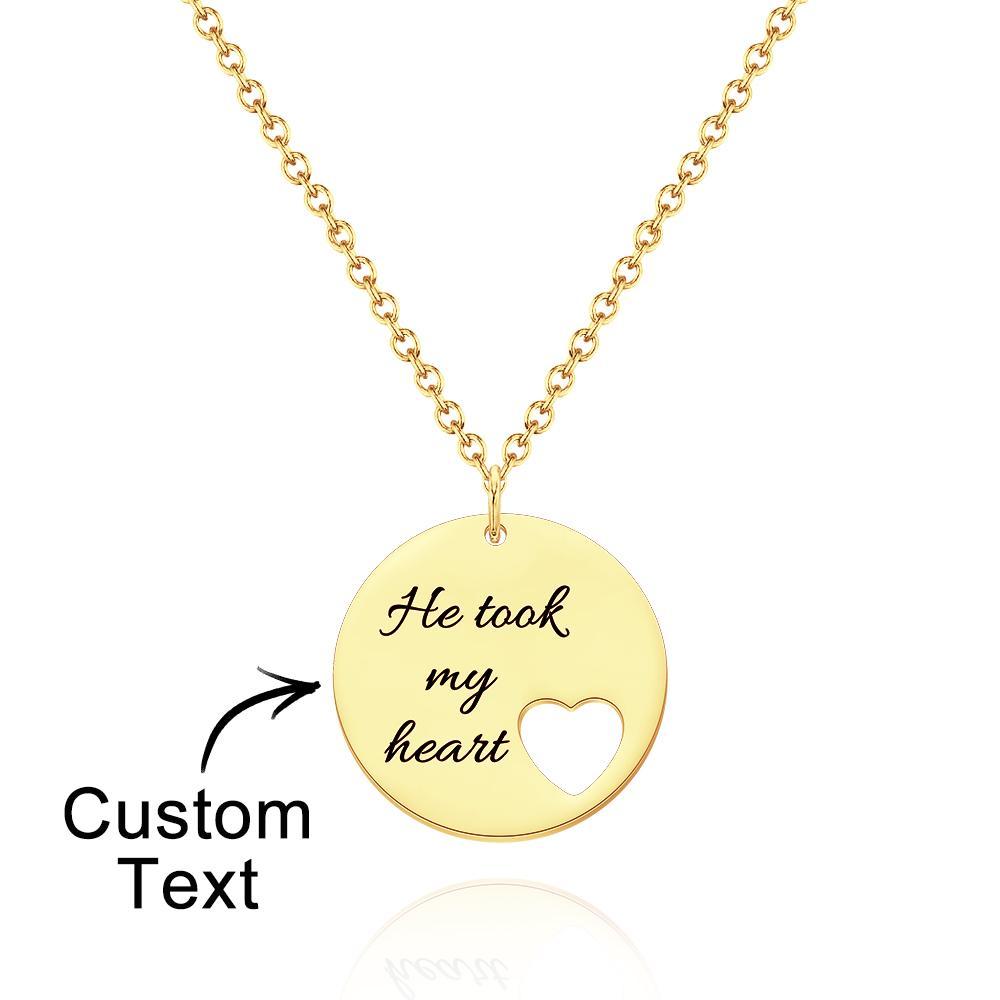 Personalized Heart Cut Necklace Custom Engraved Heart Hollow Circle Pendant - soufeelus