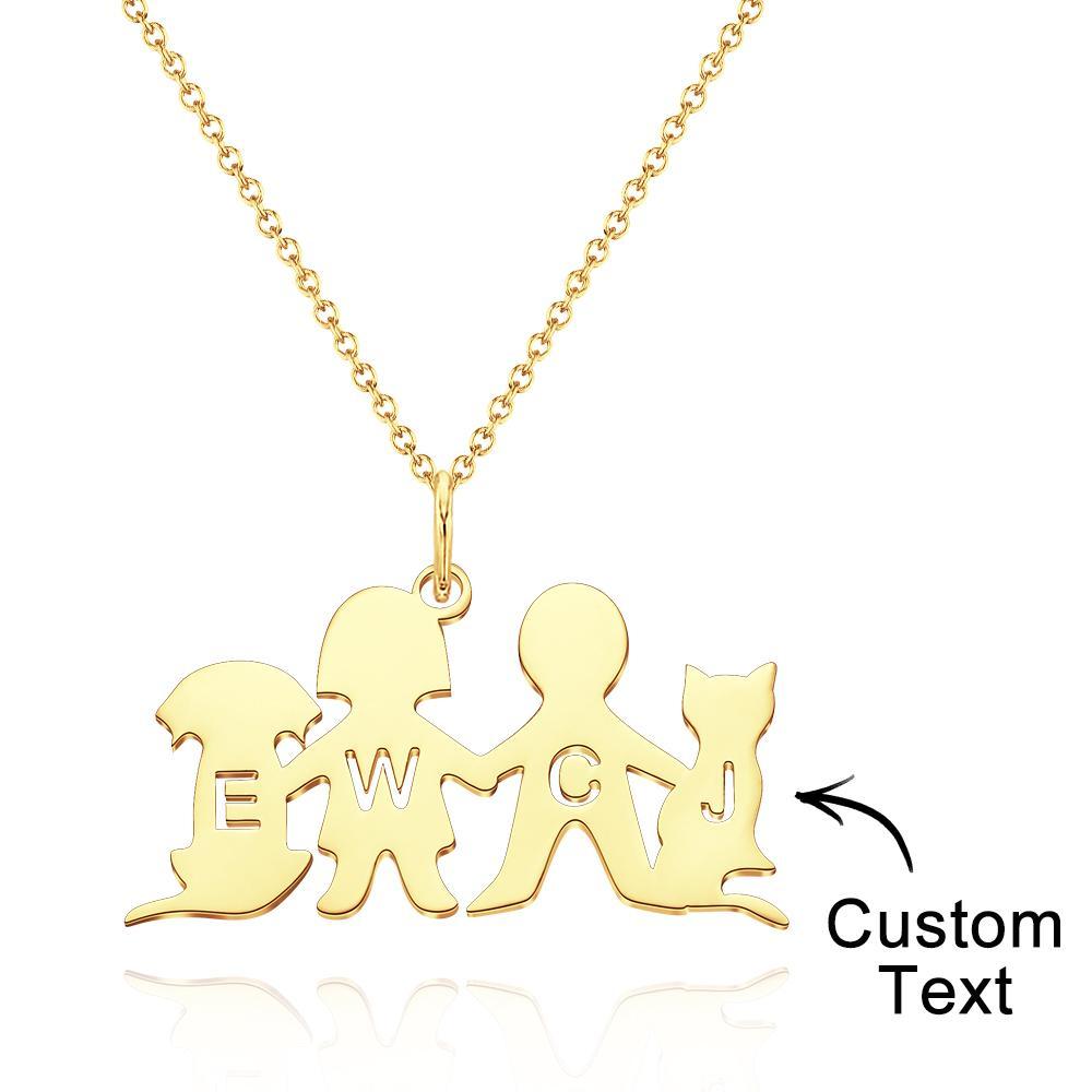 Personalized Family Animal Necklace Custom Engraved Initial Dog and Cat Necklace for Women - soufeelus