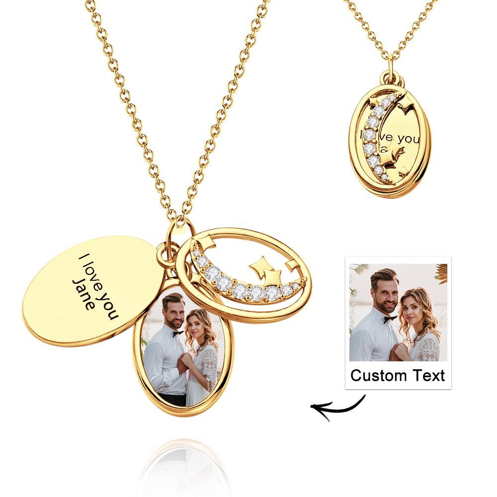 Custom Photo Engraved Necklace Multi-layer Star Rhinestone Gifts - soufeelus