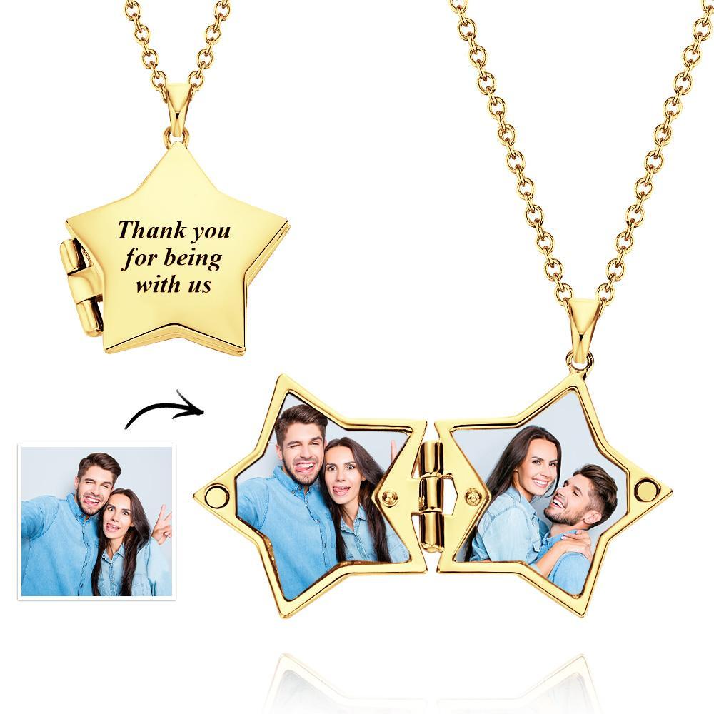 Star Locket Photo Necklace Personalized Engraved Memorial Picture Pendant Gift For Her - soufeelus