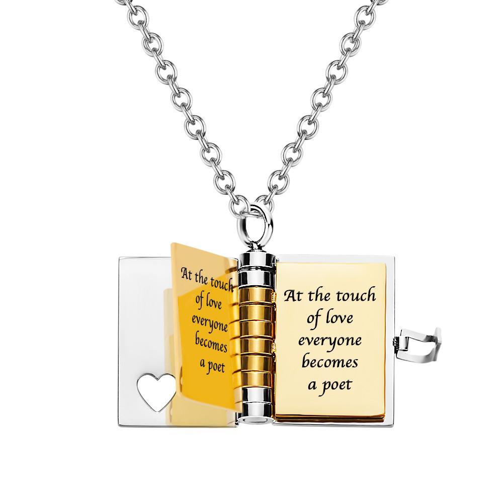 Personalised Silver Petite Book Locket Necklace Pendant Charm Message Necklace Memory Gift for Her - soufeelus