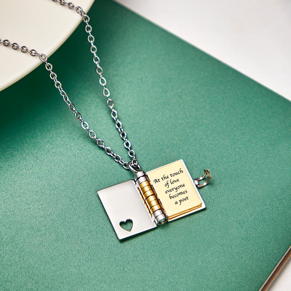 Personalised Silver Petite Book Locket Necklace Pendant Charm Message Necklace Memory Gift for Her - soufeelus