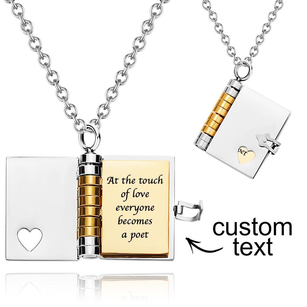 Personalised Silver Petite Book Locket Necklace Pendant Charm Message Necklace Memory Gift for Her - soufeelus