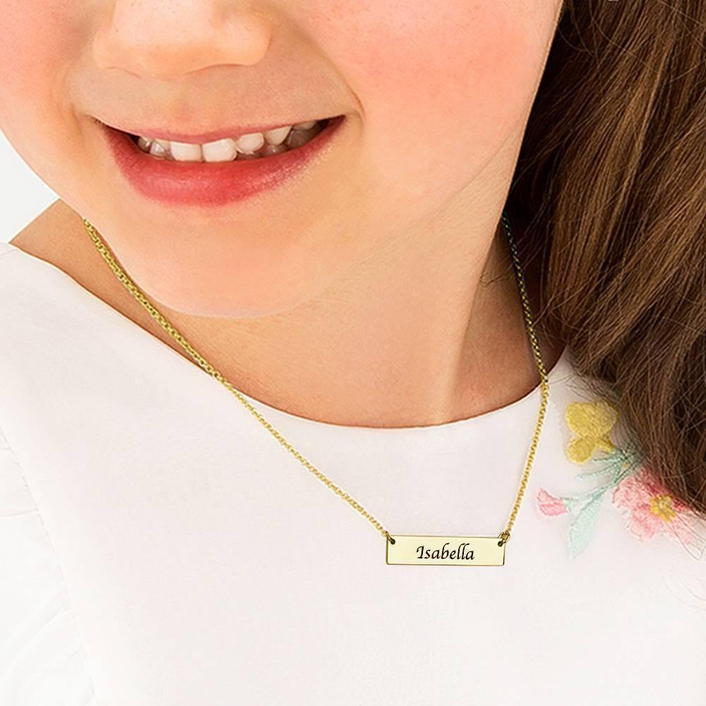 Children's Engraved Bar Necklace 14K Gold Plated - soufeelus