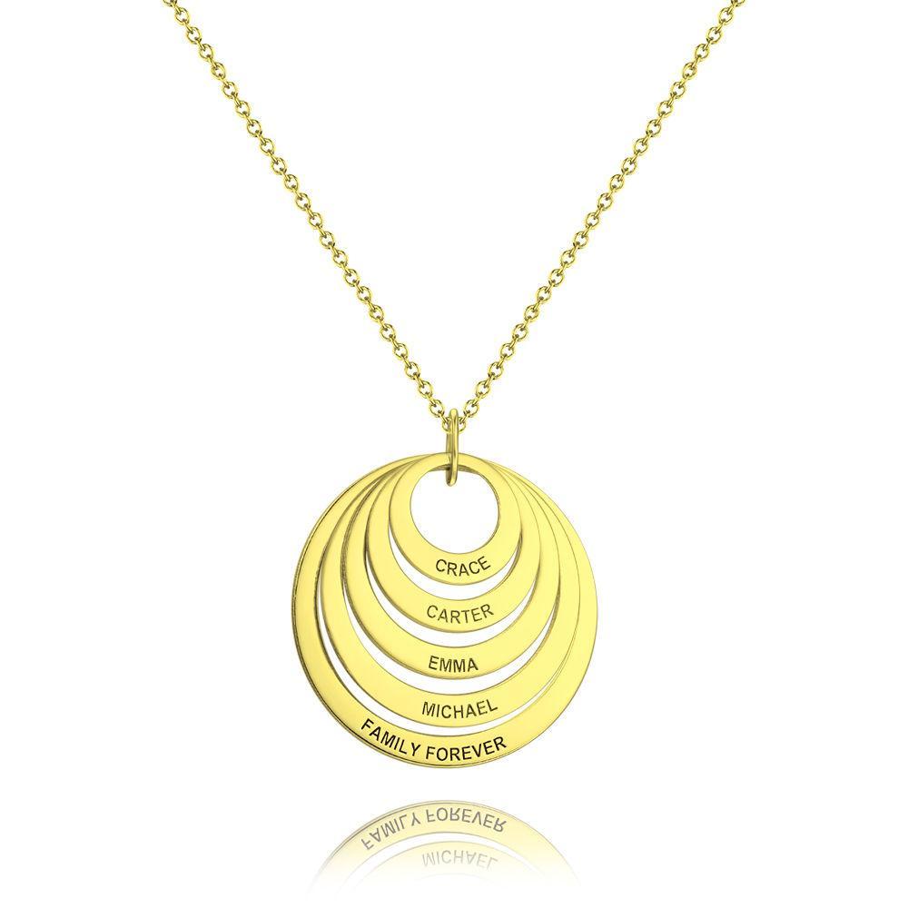 Personalized Engraved Necklace, Five Disc Name Necklace 14K Gold Plated - Golden