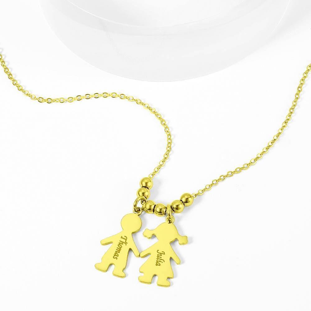 Engraved Necklace, Children Charms Necklace Mom Jewelry 14K Gold Plated - Golden - soufeelus