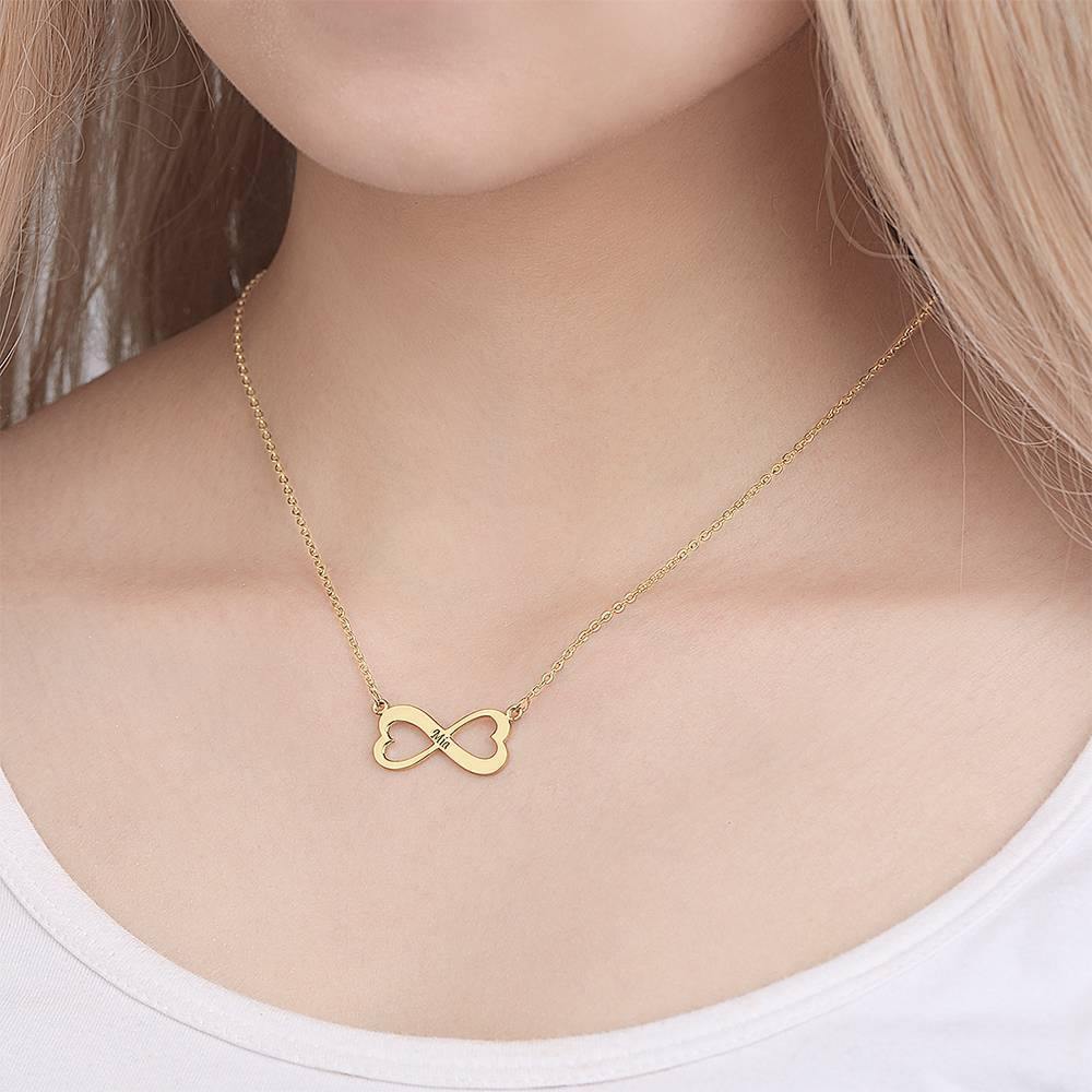 Engraved Necklace with Infinity Little Heart Design 14K Gold Plated - Golden - soufeelus