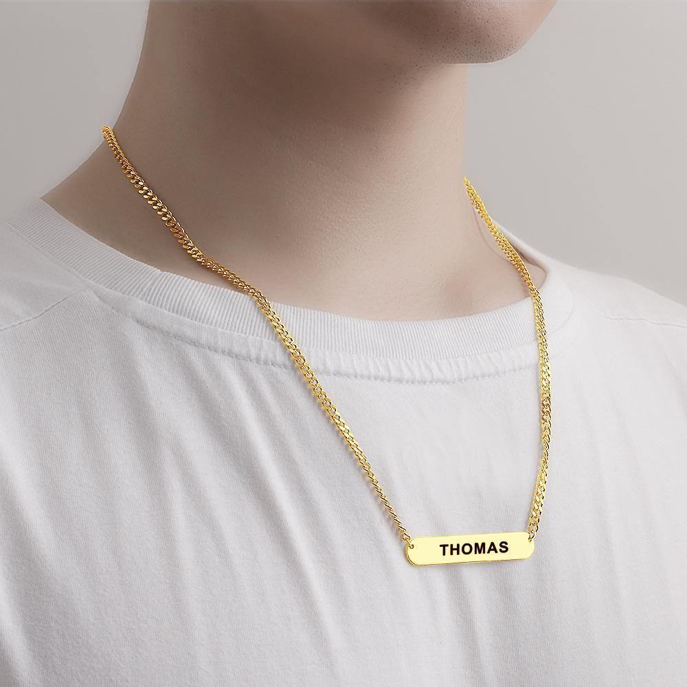 Custom Necklace Engraved Necklace Photo Dog Tag Thick Chain Punk for Men 14k Gold Plated - soufeelus