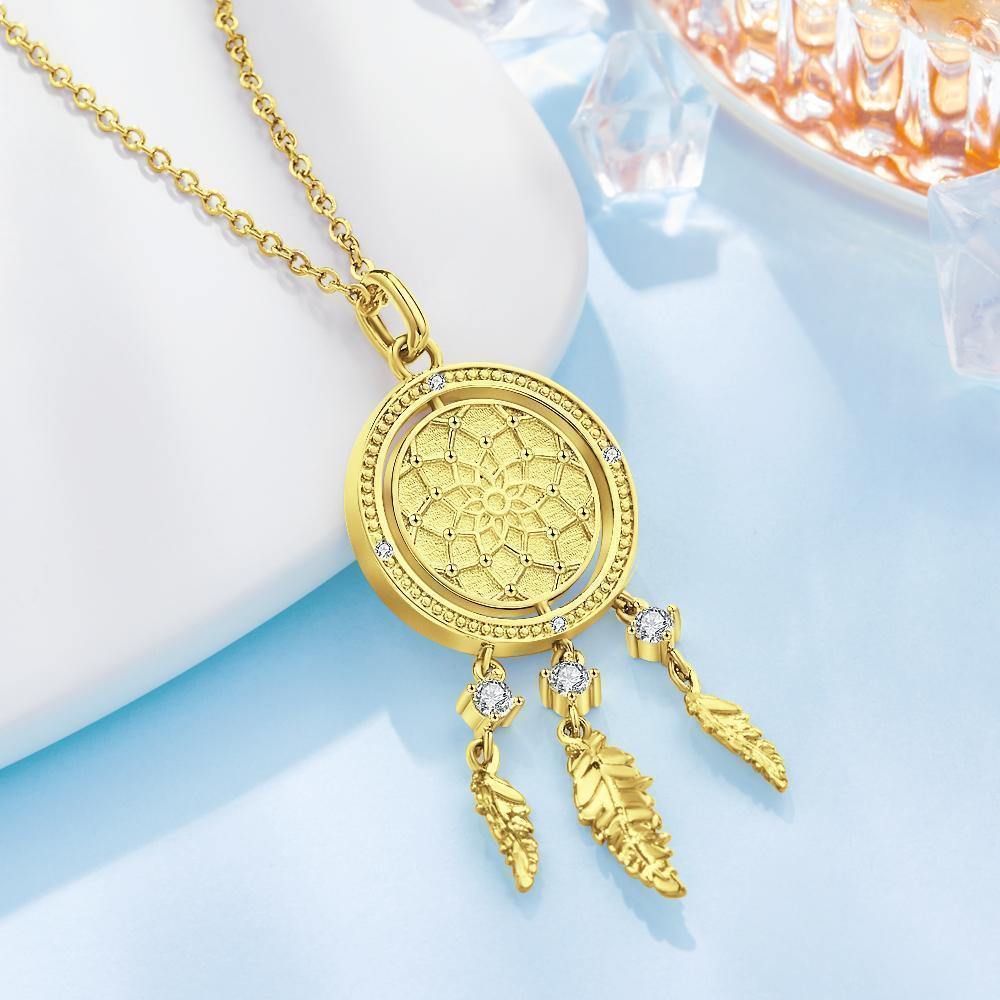 Name Necklace Dream Catcher Necklace Wishing Dream Good Luck Necklace 14k Gold Plated Silver - soufeelus