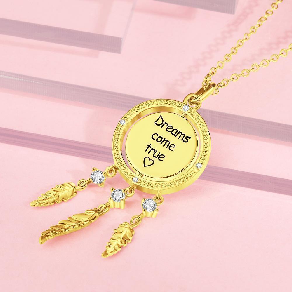 Name Necklace Dream Catcher Necklace Wishing Dream Good Luck Necklace 14k Gold Plated - soufeelus