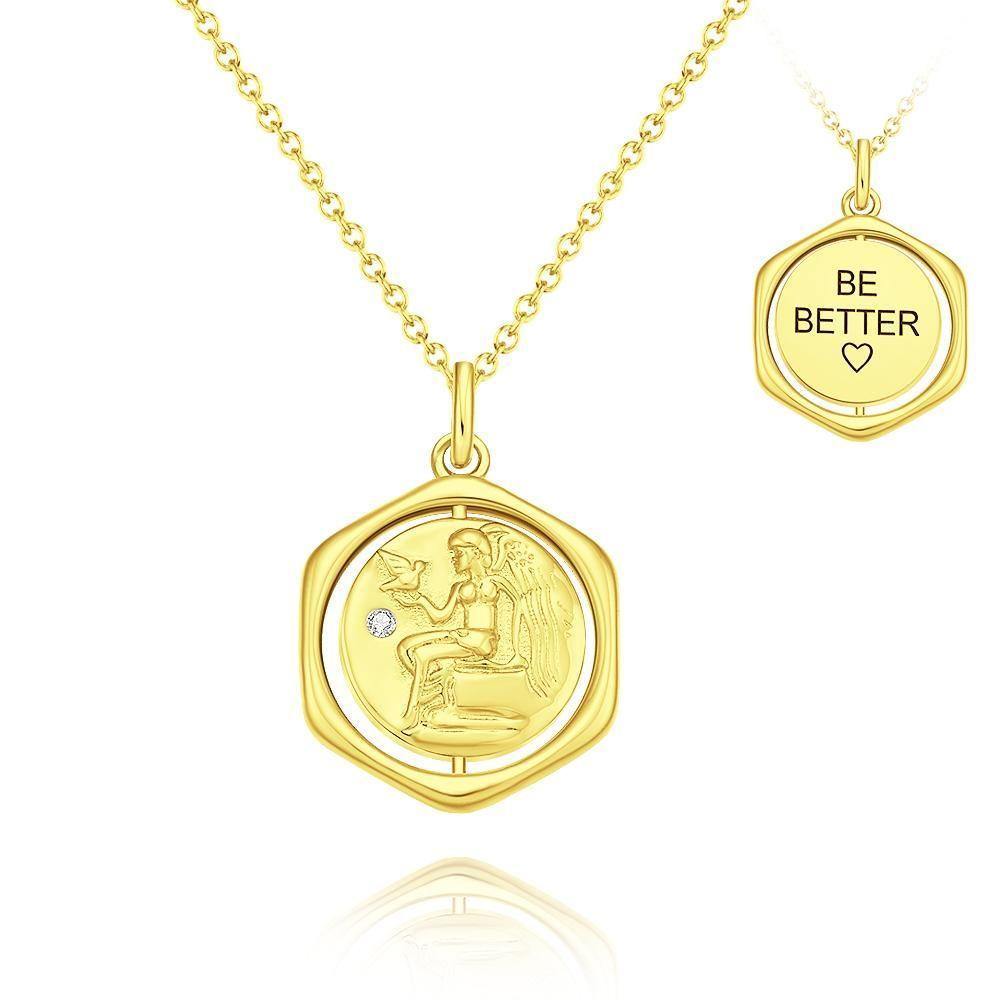 Engraved Necklace Victory Wishing Coin Memorial Gifts for Her Silver - soufeelus