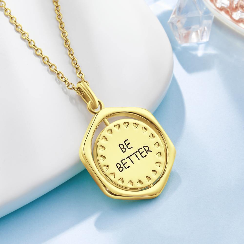 Name Necklace Wishing Coin Seal Good Luck Necklace 14k Gold Plated - soufeelus