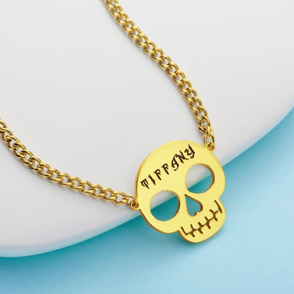 Engraved Necklace Skull Necklace Gifts 14k Gold Plated - soufeelus