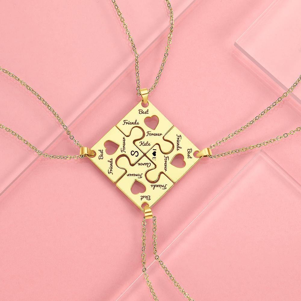 Family and Friends Name Puzzle Necklace Engraved Necklace for Family Gifts 14k Gold Plated - soufeelus