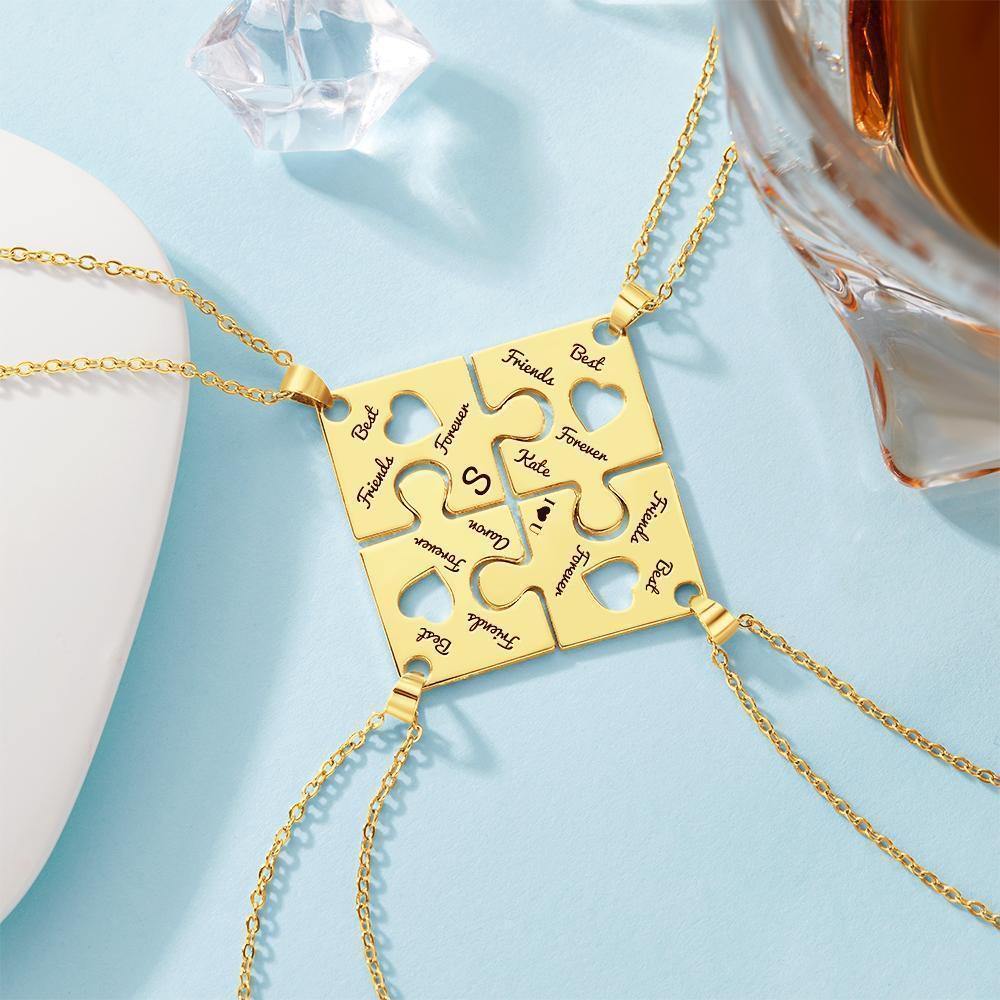 Family and Friends Name Puzzle Necklace Engraved Necklace for Family Gifts 14k Gold Plated - soufeelus
