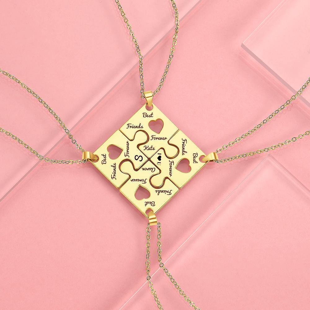 Engraved Necklace Puzzle Necklace Bridesmaid Necklace Gifts for Her 14k Gold Plated - soufeelus