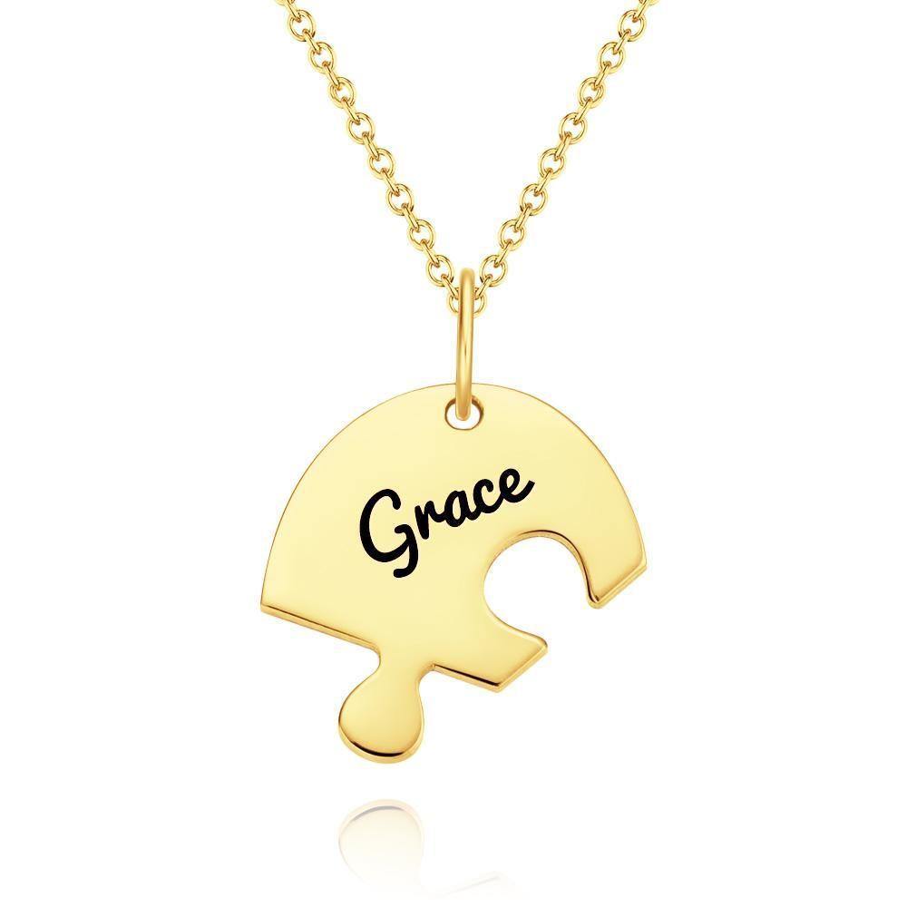 Puzzle Necklace Family Necklace Engraved Necklace 14k Gold Plated Silver - soufeelus