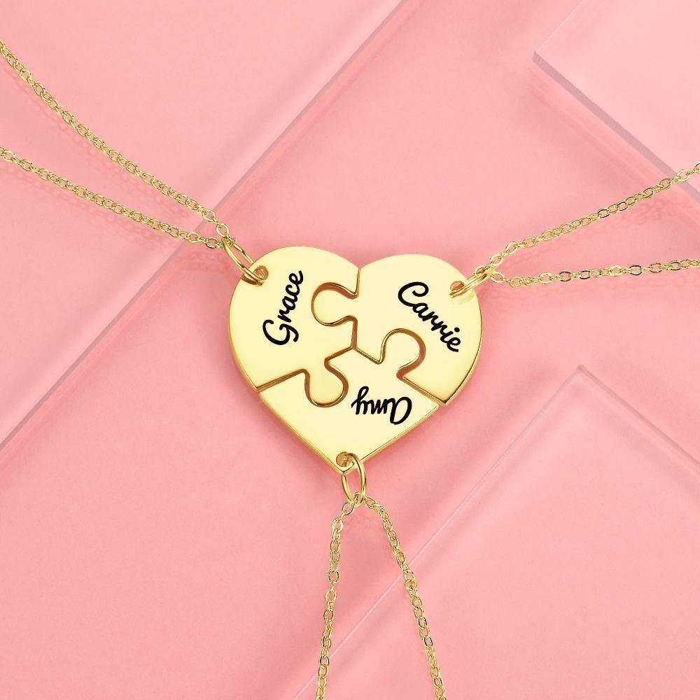 Puzzle Necklace Family Necklace Engraved Necklace 14k Gold Plated - soufeelus