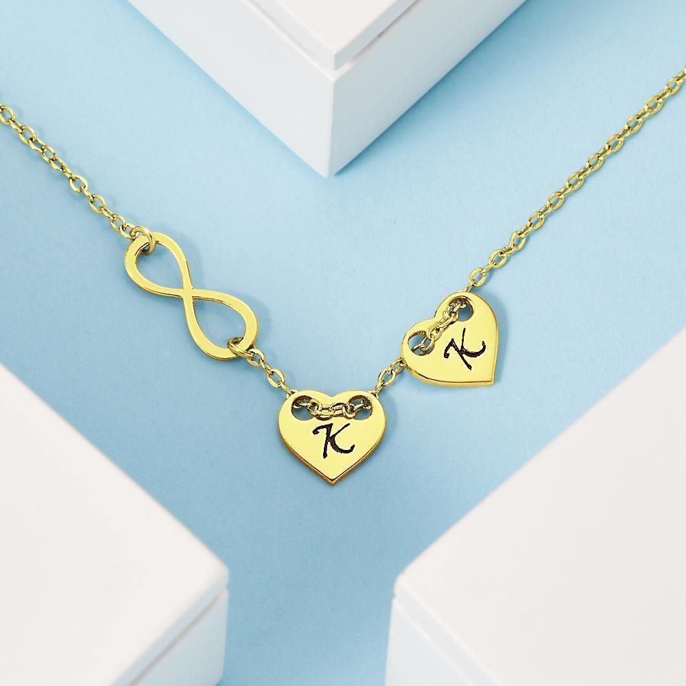 Engraved Necklace Initial Necklace Engraved Initial Letter Disk Heart-shaped Couple's Gifts 14k Gold Plated - soufeelus