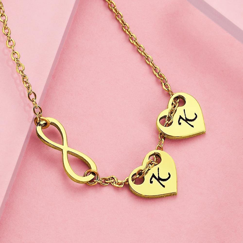 Engraved Necklace Initial Necklace Engraved Initial Letter Disk Heart-shaped Couple's Gifts 14k Gold Plated - soufeelus