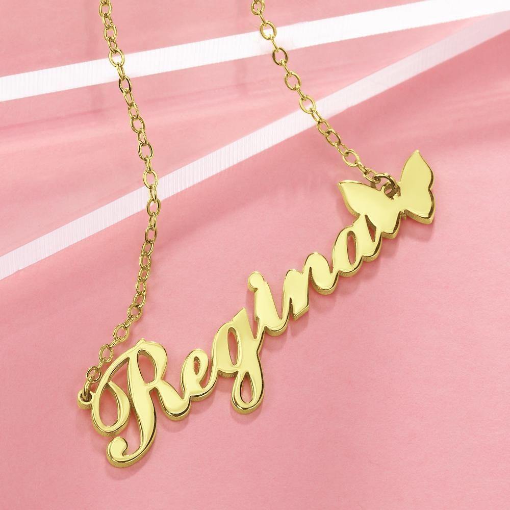 Custom Name Necklace with Butterfly Pendant for Girlfriend 14k Gold Plated - soufeelus