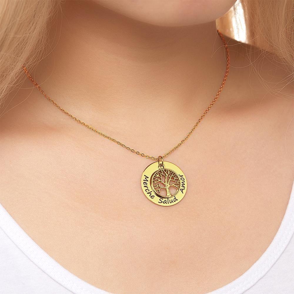 Personalized Name Necklace Engraved Circle Pendant Gift for Mom Family Tree Necklace Anniversary Gift 14k Gold Plated Silver - soufeelus