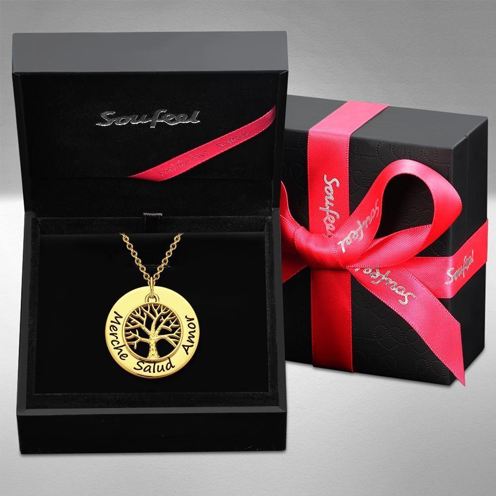 Personalized Name Necklace Engraved Circle Pendant Gift for Mom Family Tree Necklace Anniversary Gift 14k Gold Plated Silver - soufeelus